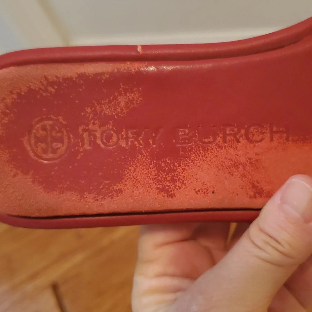 Tory Burch Red Slide Sandals with Gold Logo
